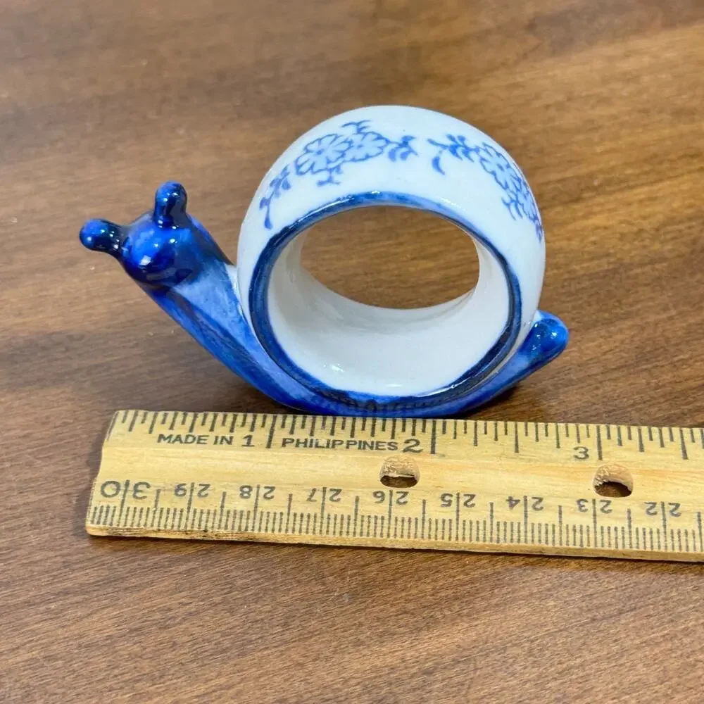 Snail Napkin Rings and Fish Knife Rests Set of 6 each Blue White New in Box